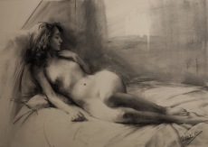 61x46 cm. Charcoal on paper attached to board