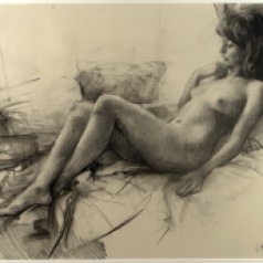 70x50 cm. Charcoal on paper attached to board